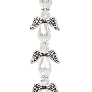 Bead, crystal and antique silver-plated &quot;pewter&quot; (zinc-based alloy), translucent clear AB, 17x14mm angel. Sold per pkg of 6.