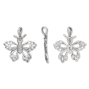 Charm, antiqued sterling silver, 16x14mm single-sided open butterfly. Sold individually.