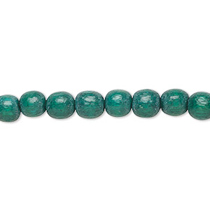 Bead, Taiwanese cheesewood (dyed / waxed), dark green, 5-6mm round. Sold per pkg of (2) 15-1/2&quot; to 16&quot; strands.