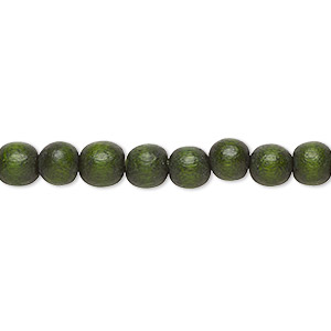 Bead, Taiwanese cheesewood (dyed / waxed), dark forest green, 5-6mm round. Sold per pkg of (2) 15-1/2&quot; to 16&quot; strands.