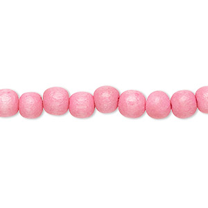 Bead, Taiwanese cheesewood (dyed / waxed), light pink, 5-6mm round. Sold per pkg of (2) 15-1/2&quot; to 16&quot; strands.
