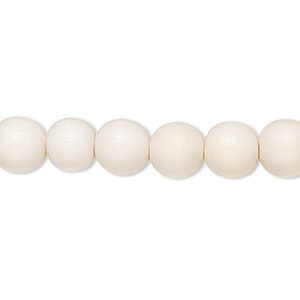 Bead, Taiwanese cheesewood (dyed / waxed), white, 7-8mm round. Sold per pkg of (2) 15-1/2&quot; to 16&quot; strands.