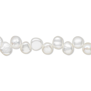Pearl, cultured freshwater (bleached), white, 5x5mm-6x5mm top-drilled flat-sided rice, C grade, Mohs hardness 2-1/2 to 4. Sold per 15-inch strand.