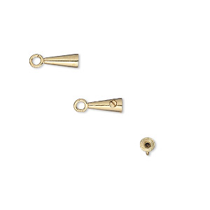 Crimp, Screw-Tite Crimps&#153;, gold-plated brass, 8x3mm cone, for wire up to 0.024 inches. Sold per pkg of 10.