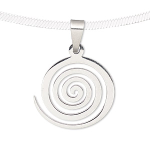 Pendant, stainless steel, 20x18mm matte and shiny swirl. Sold individually.