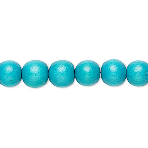 Bead, Taiwanese cheesewood (dyed / waxed), turquoise blue, 7-8mm round. Sold per pkg of (2) 15-1/2&quot; to 16&quot; strands.