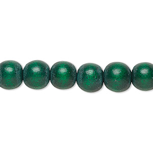 Bead, Taiwanese cheesewood (dyed / waxed), dark green, 7-8mm round. Sold per pkg of (2) 15-1/2&quot; to 16&quot; strands.