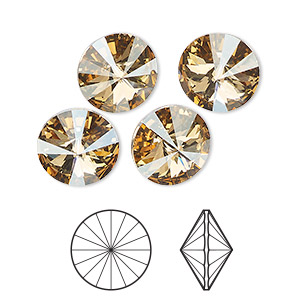 Chaton, Crystal Passions&reg;, crystal golden shadow, foil back, 12mm faceted rivoli (1122). Sold per pkg of 4.