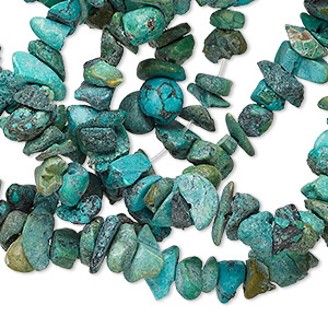 Bead, turquoise (dyed / waxed), blue, medium chip, Mohs hardness 5 to 6. Sold per 33-inch strand.