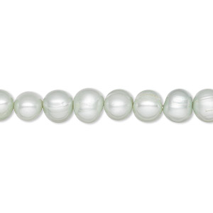 Pearl, cultured freshwater (dyed), aloe green, 5-6mm semi-round, C grade, Mohs hardness 2-1/2 to 4. Sold per 16-inch strand.