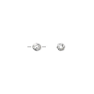 Bead, sterling silver, 4mm partially matte twisted corrugated round. Sold per pkg of 20.