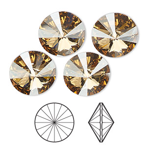 Chaton, Crystal Passions&reg;, crystal golden shadow, foil back, 14mm faceted rivoli (1122). Sold per pkg of 4.