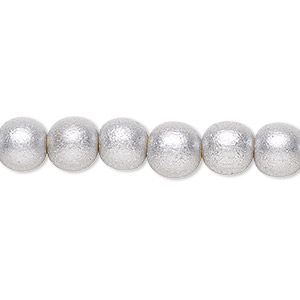 Bead, painted Taiwanese cheesewood (coated), metallic silver, 7-8mm round. Sold per pkg of (2) 15-1/2&quot; to 16&quot; strands.