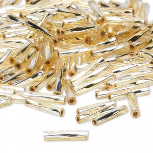 Bugle Beads Glass Gold Colored