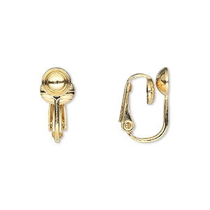 Earring, clip-on, gold-plated steel, 16mm hinged with 6mm grooved cup ...