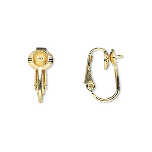 Earring, clip-on, gold-plated steel, 16mm hinged with 5mm grooved cup ...