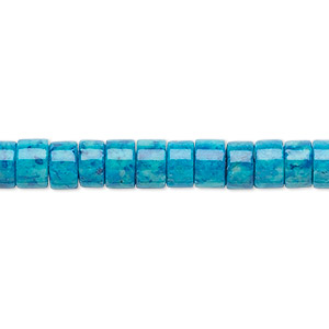 Bead, riverstone (dyed), light blue, 6x4mm rondelle, B grade, Mohs hardness 3-1/2. Sold per 15-1/2&quot; to 16&quot; strand.