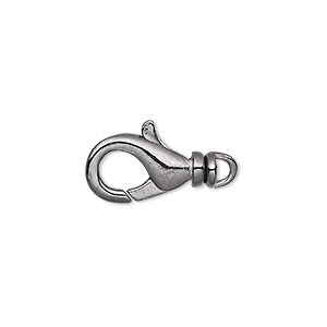 Clasp, lobster claw, gunmetal-plated brass, 14x8mm with swivel. Sold per pkg of 10.