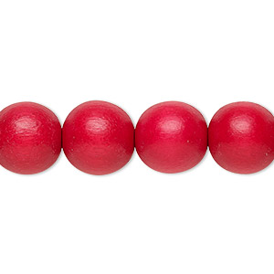 Bead, Taiwanese cheesewood (dyed / waxed), red, 11-12mm round. Sold per pkg of (2) 15-1/2&quot; to 16&quot; strands.