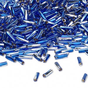 Bugle bead, Miyuki, glass, silver-lined two-tone translucent cobalt and clear, (TW3934), 6x2mm twisted. Sold per 50-gram pkg.