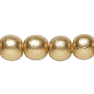Bead, painted Taiwanese cheesewood (coated), metallic gold, 11-12mm round. Sold per pkg of (2) 15-1/2&quot; to 16&quot; strands.