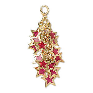 Focal, epoxy and gold-plated brass, red, 32x16mm star cluster. Sold per pkg of 4.