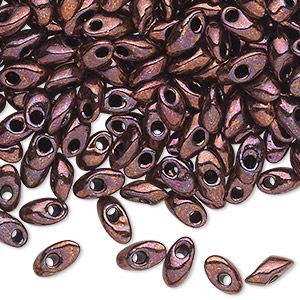 Seed bead, Miyuki, glass, opaque metallic copper, (LMA457B), 7x4mm long magatama. Sold per 50-gram pkg.