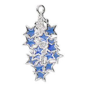 Focal, epoxy and silver-plated brass, blue, 32x16mm star cluster. Sold per pkg of 4.