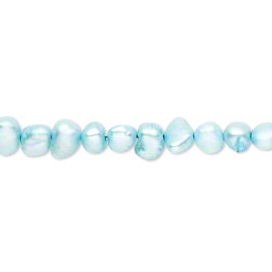 Pearl, cultured freshwater (dyed), teal blue, 4-5mm flat-sided potato, D grade, Mohs hardness 2-1/2 to 4. Sold per 15-inch strand.
