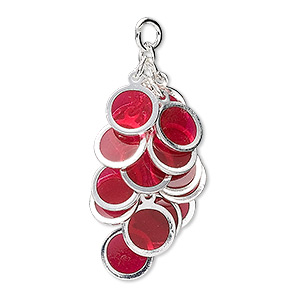 Focal, epoxy and silver-plated brass, red, 32x16mm round cluster. Sold per pkg of 4.