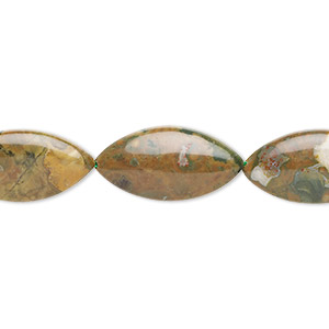 Bead, rhyolite (natural), light to dark, 30x15mm flat marquise, B grade, Mohs hardness 6-1/2 to 7. Sold per 15-1/2&quot; to 16&quot; strand.
