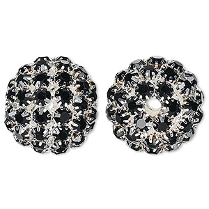 Bead, glass rhinestone and silver-plated brass, black, 27mm ball with 5mm chatons, 4.5mm hole. Sold individually.