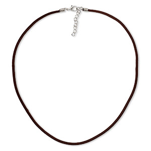 Necklace cord, velveteen with imitation rhodium-finished steel and &quot;pewter&quot; (zinc-based alloy), brown, 3mm wide, 20 inches with 1-1/2 inch extender chain and lobster claw clasp. Sold per pkg of 3.