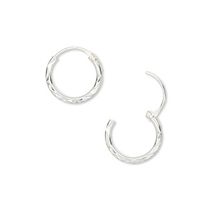 Earring, sterling silver, 12mm diamond-cut round hoop with endless-loop closure. Sold per pair.