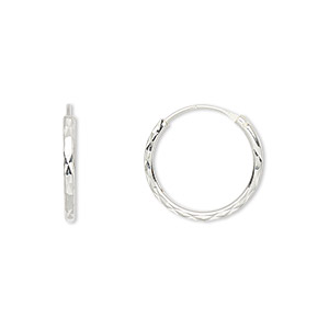 Earring, sterling silver, 16mm diamond-cut round hoop with endless-loop closure. Sold per pair.