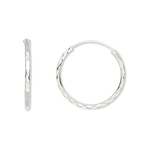 Earring, sterling silver, 21mm diamond-cut round hoop with endless-loop closure. Sold per pair.