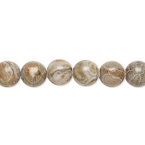 Bead, fossil coral (natural), 8mm round, B grade, Mohs hardness 6-1/2 to 7. Sold per 15-1/2&quot; to 16&quot; strand.