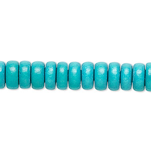 Bead, Taiwanese cheesewood (dyed / waxed), turquoise blue, 8x4mm rondelle. Sold per pkg of (2) 15-1/2&quot; to 16&quot; strands.
