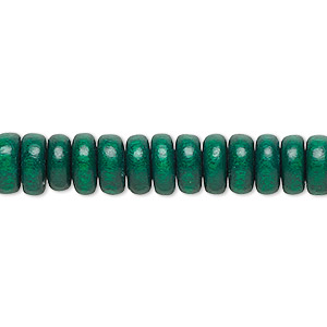 Bead, Taiwanese cheesewood (dyed / waxed), dark green, 8x4mm rondelle. Sold per pkg of (2) 15-1/2&quot; to 16&quot; strands.