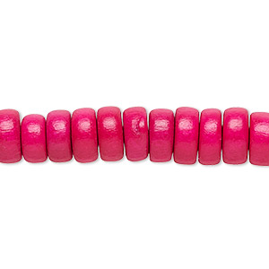Bead, Taiwanese cheesewood (dyed / waxed), dark pink, 8x4mm rondelle. Sold per pkg of (2) 15-1/2&quot; to 16&quot; strands.