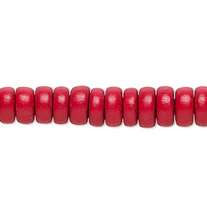 Bead, Taiwanese cheesewood (dyed / waxed), red, 8x4mm rondelle. Sold per pkg of (2) 15-1/2&quot; to 16&quot; strands.