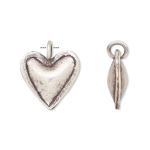 Charm, Hill Tribes, antiqued fine silver, 17x17mm puffed heart. Sold individually.