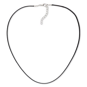 Necklace cord, waxed cotton cord with imitation rhodium-finished steel and  pewter (zinc-based alloy), black, 1.5mm round, 16 inches with 1-1/2 inch  extender chain and lobster claw clasp. Sold per pkg of 4. 
