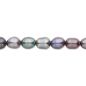 Pearl, cultured freshwater (dyed), peacock, 6-7mm rice, D grade, Mohs hardness 2-1/2 to 4. Sold per 15-inch strand.