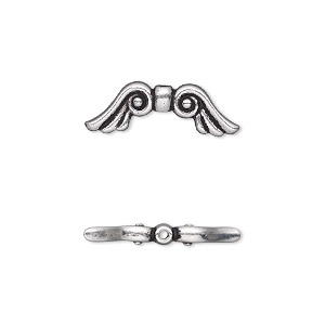 Bead, TierraCast&reg;, antique silver-plated pewter (tin-based alloy), 21x7mm double-sided wings. Sold per pkg of 2.