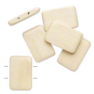 Bead, wood (waxed), tan, 30x20mm double-drilled flat rectangle, fits up to 11mm bead. Sold per pkg of 6.