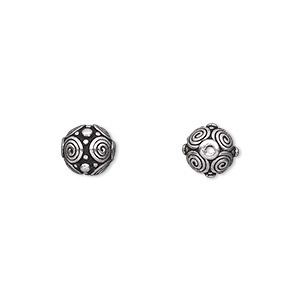Bead, TierraCast&reg;, antique silver-plated pewter (tin-based alloy), 8mm round with spirals and dots. Sold per pkg of 2.