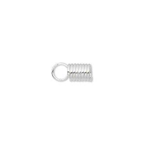 Cord coil, glue-in, silver-finished steel, 11x5.5mm with 3.5mm inside diameter. Sold per pkg of 40.