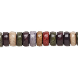 Bead, Taiwanese cheesewood (dyed / waxed), Earth tones, 8x4mm rondelle. Sold per pkg of (2) 15-1/2&quot; to 16&quot; strands.