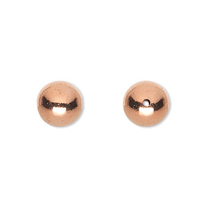 Bead, shiny copper, 10mm hollow smooth round. Sold per pkg of 10.